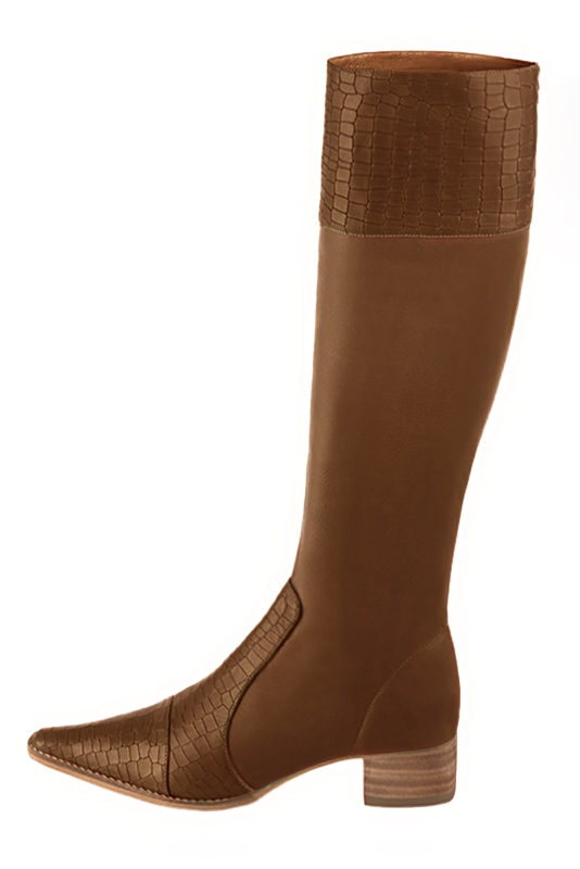 French elegance and refinement for these caramel brown riding knee-high boots, 
                available in many subtle leather and colour combinations. Record your foot and leg measurements.
We will adjust this beautiful boot with inner zip to your leg measurements in height and width.
For fans of slim, feminine designs.
You can customise it with your own materials and colours on the "My favourites" page.
 
                Made to measure. Especially suited to thin or thick calves.
                Matching clutches for parties, ceremonies and weddings.   
                You can customize these knee-high boots to perfectly match your tastes or needs, and have a unique model.  
                Choice of leathers, colours, knots and heels. 
                Wide range of materials and shades carefully chosen.  
                Rich collection of flat, low, mid and high heels.  
                Small and large shoe sizes - Florence KOOIJMAN